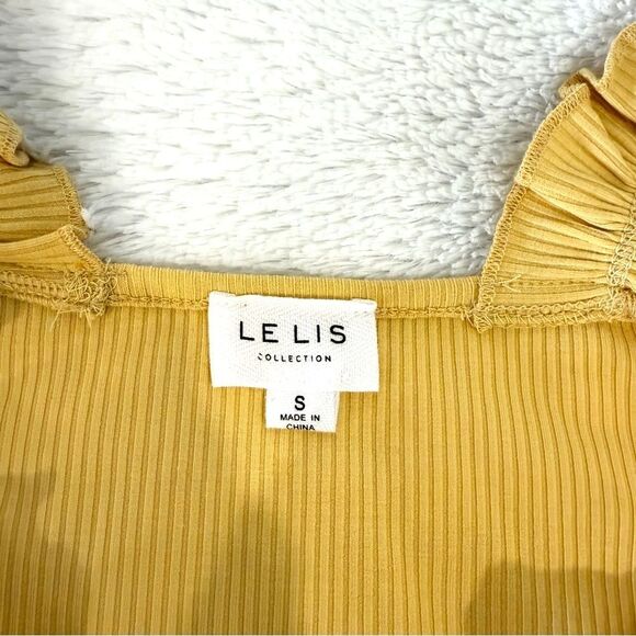 Le Lis Flounced Ruffle Strap Ribbed Mustard Yellow Bodysuit Size Small - Picture 5 of 8